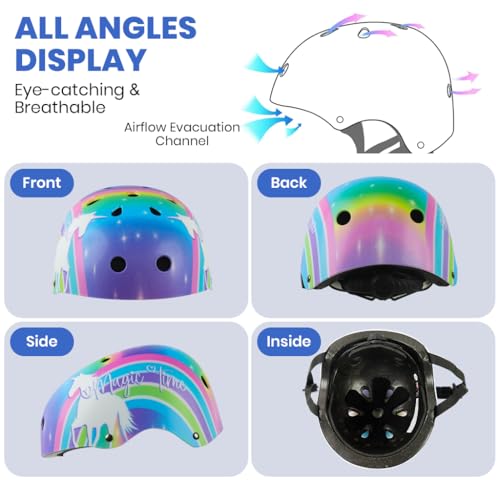 Proberos Unicorn Bike Helmet for Kids Girls 3-7 Years Old Cushioning Lining Safety Helmet with Adjustable Chin Strap Rainbow Magic Unicorn Helmet for Cycling, Riding, Skating, Rock Climbing