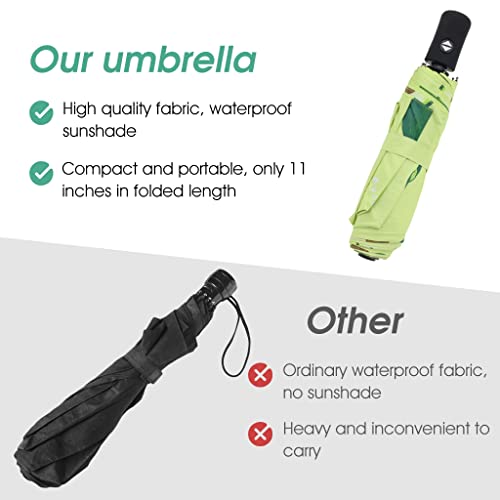 PALAY Umbrella for Women, Ultra-Light and Small Mini Umbrella with Carrying Pouch, Windproof Travel Umbrella Automatic Folding Umbrella for Man, Women, Kids, Girls, Boys (Green)