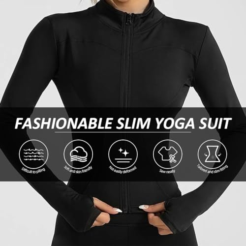 PALAY Workout Jackets for Women, Full Zip Slim Fit Lightweight Athletic Running Sports Track Yoga Jacket with Pockets, Long Sleeve Running Top with Thumb Holes, XXL