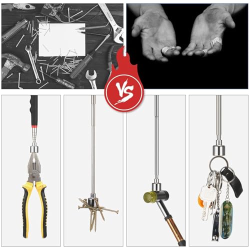 HASTHIP® Magnetic Pick Up Tools Set of 12PCS Telescopic Pickup Tools with Flexible Spring Loaded Grabber Tool Telescopic Inspection Mirror Pocket Magnetic Sticks Clip