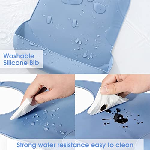 HANNEA Silicone Adult Bibs, Waterproof Adjustable Adult Bib, Large Bib with Leakproof Pocket, Adult Eldly Bib Adult Washable Dining Bibs for Men, Women Eating Cloth for Elderly Seniors and Disabled