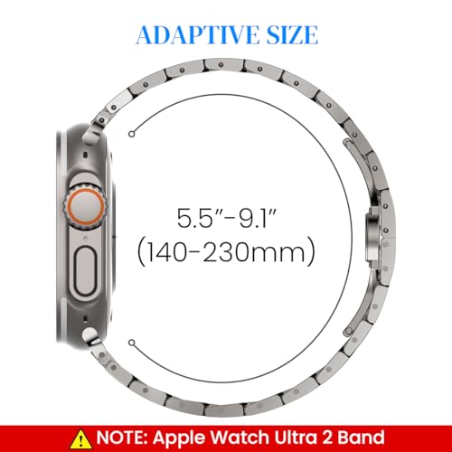 ZORBES Stainless Steel Band for Apple Watch Ultra 2 Band 49mm 45mm 44mm 42mm, Metal Strap with Folding Clasp for Apple Watch Series 9 8 7 6 5 4 3 2 1 Ultra/Ultra 2 Men (Silver, 49mm 45mm 44mm 42mm)