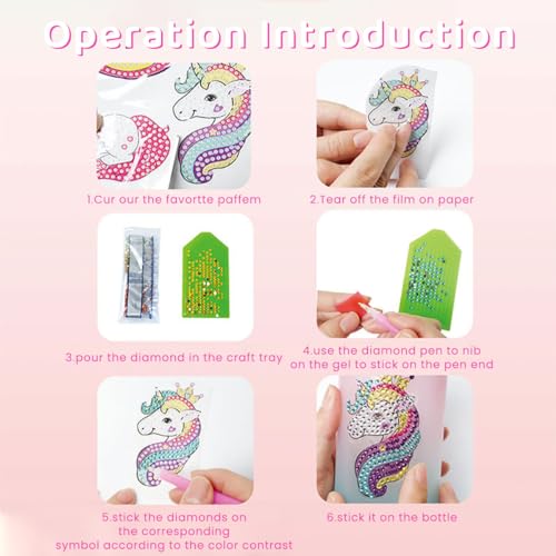 Supvox Girl Water Bottle - Kid DIY Water Bottle Gifts Set Cute Leak Proof Water Bottles with Rainbow Unicorn Stickers for Birthday School Picnic Outdoors for Girls Age 4-6-8-10 (600ml)