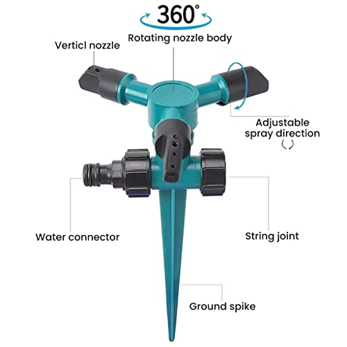 HASTHIP® 3pcs Garden Sprinkler 360° Rotating Irrigation Sprinkler Three-Outlet Lawn Sprinkler Adjustable Jetting Angle 3000 Sq Ft Coverage Gardening Watering Systems X 3