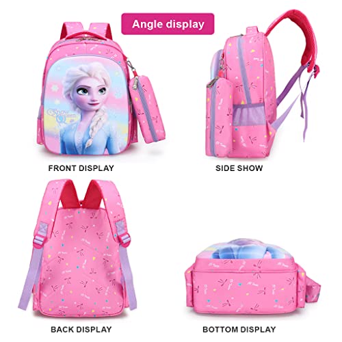PALAY Small Backpack for Girls with Pencial Case Pink Elsa Princess Print Waterproof School Backpack for Girls School Bag for Girls Kids for 3-5