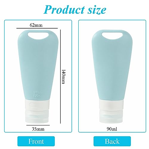 MAYCREATE 3 Pack 90ml Travel Bottles for Toiletries, Refillable Soft Silicone Travel Toiletry Bottle Container Shampoo Bottle Lotion Dispenser Set with Carabiners