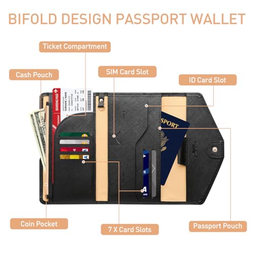GUSTAVE PU Passport Cover Leather Passport Wallet, RFID Blocking, Multi-Slot Bifold Organizer, Designed For Safe & Stylish Travel With Spacious Compartments For Cards, Cash & ID Passport Wallet