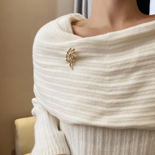 SANNIDHI® Brooch for Women Pearl Gardenia Saree Pin Enamel Alloy Elegant Flower Suit for Blouse Dress Blazer Scarf with Gift Box Gold Wheat 3 PCS