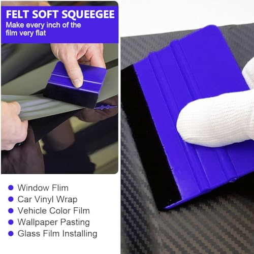 STHIRA® Car Window Film Tint Tool Kit Vinyl Wraps Application Removal with 2 Pairs Gloves Felt Squeegee Scraper Edge Trimmer Retractable Cutter for Car Wrap Window Tint 3 PCS