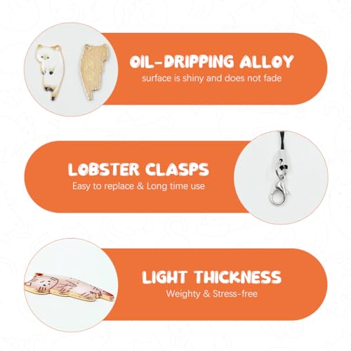 ZORBES® 18PCS Cute Cartoon Kitty Mobile Phone Charms with Line Loop Kawaii Cat for Case Chain Accessories Good Luck Lanyard Women Girls Bag