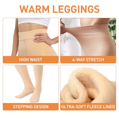 PALAY Women Thermal Tights Winter Fashion Thermal Footed Leggings Fleece-Lined Leggings Layering Leggings High Waist Stretchy Polyester Legging for Casual Wear