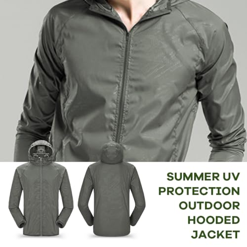 GUSTAVE Outdoor Men Waterproof Rash Jacket Men's Sun Protection Hoodie ShirtSummer Outdoor UV Protection Jacket Ultra LightQuick Dry Long Sleeve Jacket for Camping & Hiking Large Size 4XL