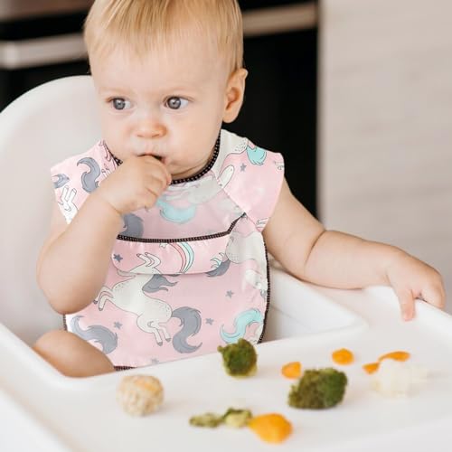 SNOWIE SOFT Sleeveless Baby Bib with Pocket Summer Toddler Bib Washable and Lightweight Waterproof EVA Baby Bib Tie Back Cartoon Print Toddler Bibs for Baby 6-24 Months