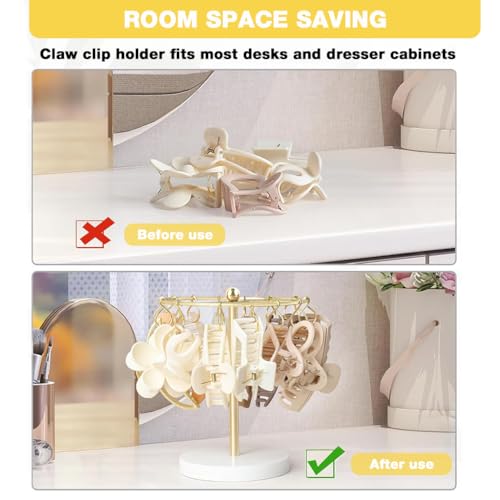HASTHIP® Metal Claw Clip Organizer Holder Stand Storage Display Hair Accessories Bedroom Bathroom College Dorm Room Decor for Women and Girls, Gold