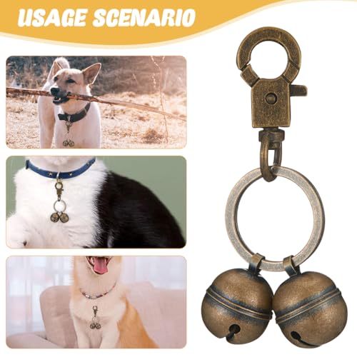 Qpets® Adjustable Dog Collar Charm with Safety Bell Vintage Metal Brass Pet Accessory Quick-Release Buckle Anti-Lost Keychain Stylish Birthday Gift for Dogs 2PCS