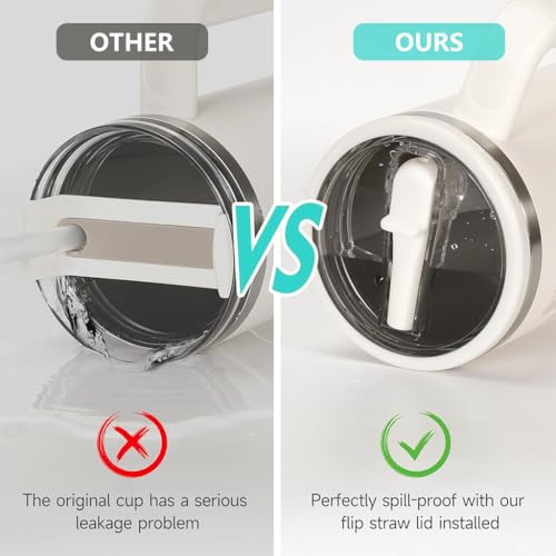 HASTHIP® 4PCS Leak Proof Lid Replacement 40 oz Only Fit for Stanley Cup Tumbler Reusable Spill Proof Flip Top Stopper Accessories White Black