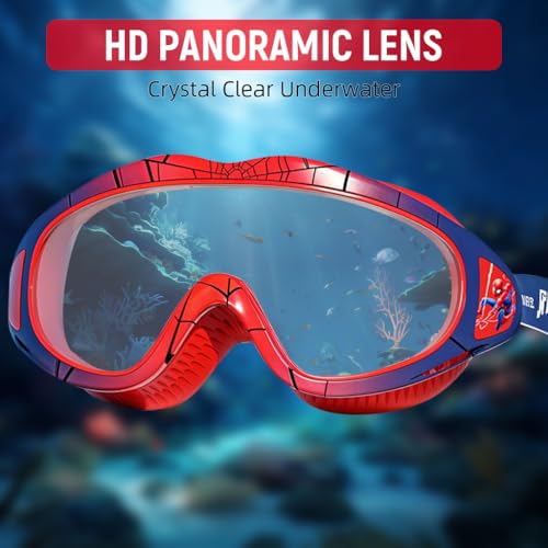 Proberos® Swimming Goggles for Kids 6-12 Years Old Super Hero UV Protection Anti-fog Coated HD with Integrated Earplugs Adjustable Silicone Head Strap Storage Box 2PCS
