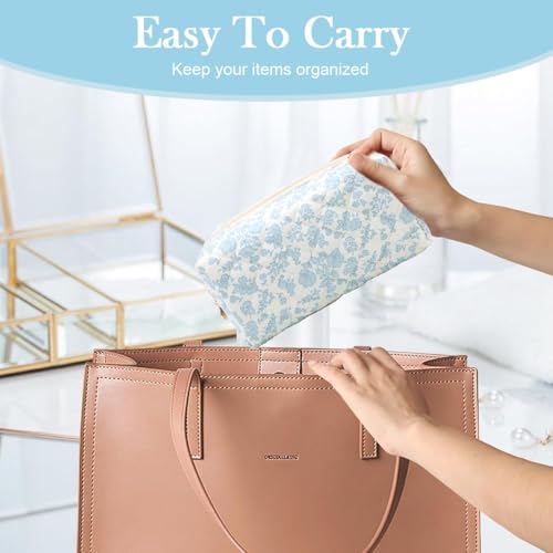 MAYCREATE® Fashion Makeup Bag Travel Pouch Blue Floral Soft Zipper Utility Pencil Gadget Stationeries Storage Tool Organizer 20.5x9x9.5cm 3 PCS