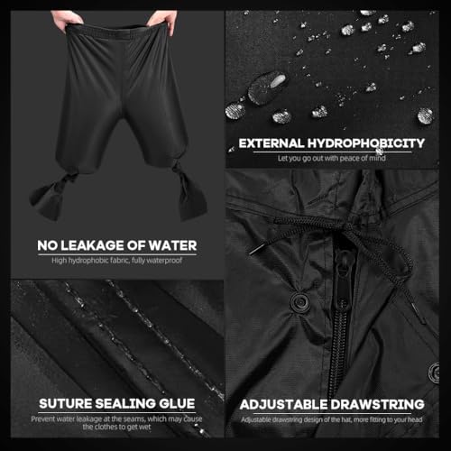 GUSTAVE Men Rain Suit 2-Piece Adult Rain Jacket Hoodie with Transparent Wide Brim Double Oxford Cloth Rain Coat with Mesh Lining Dual Hood Brim Design Reflective Rain Suits Rain Trousers, XXL