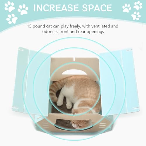 Qpets Assembly Cat House Air Ventilation Cat House Octagon Cat House with Open Roof Waterproof PP BPA-free Cat Scratcher Play House Cat House with Cat Scratcher Mat, 42x36x30cm