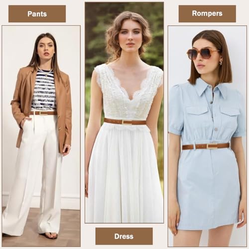 PALAY® 2Pcs Women Belts For Jeans Dresses Pants Ladies Leather Waist Belt with Gold Buckle X2