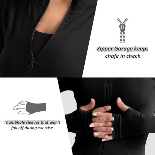 PALAY Workout Jackets for Women, Full Zip Slim Fit Lightweight Athletic Running Sports Track Yoga Jacket with Pockets, Long Sleeve Running Top with Thumb Holes, XXL
