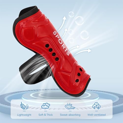 Proberos® Sport Compression Sock Shin Guards Set 14 Inches Knee High for Girls 5-10 Years Old Sweat Absorption High Elastic Long for Soccer Basketball Red 2PCS