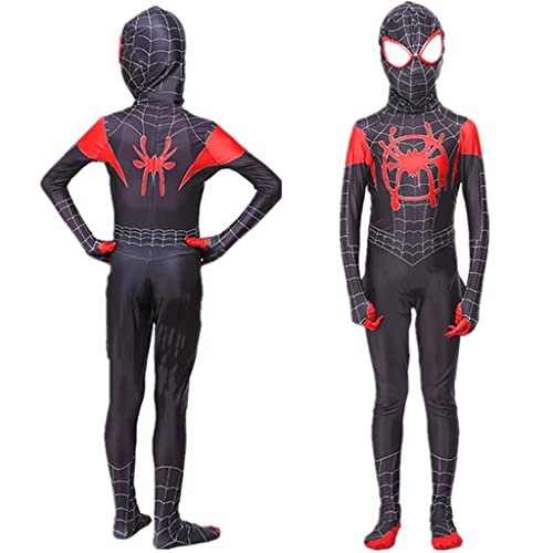 FANCYKU® Spidermen Costume with Mask Miles Morales for Kids Children Super Hero 3D Lenses Spider Men Suit Boys Gift Halloween Cosplay Christmas Size L Multi-Colour 2 PCS