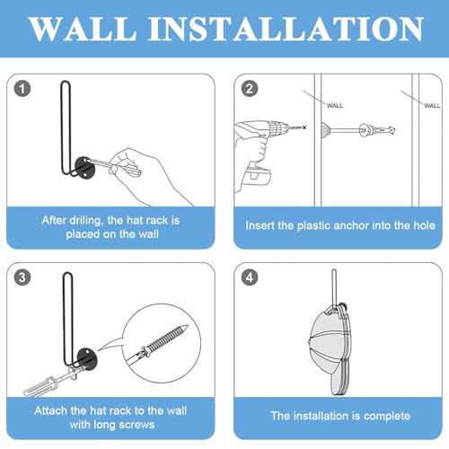 HASTHIP® Wall Hat Organizer L-shaped Baseball Caps Holder Screw-mounted for 10 Caps Minimalism Metal Cap Holder for Door Closet Bedroom 3 PCS