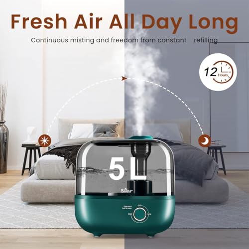 HANNEA® Bear 5L Humidifier for Room with Moisture Essential Oil Tray 28dB Silent for Plants Household Top Filling Ultrasonic Cool Mist Desktop 360 Stepless Adjust 3PCS