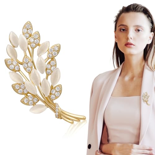 SANNIDHI® Brooch for Women Pearl Gardenia Saree Pin Enamel Alloy Elegant Flower Suit for Blouse Dress Blazer Scarf with Gift Box Gold Wheat 2 PCS