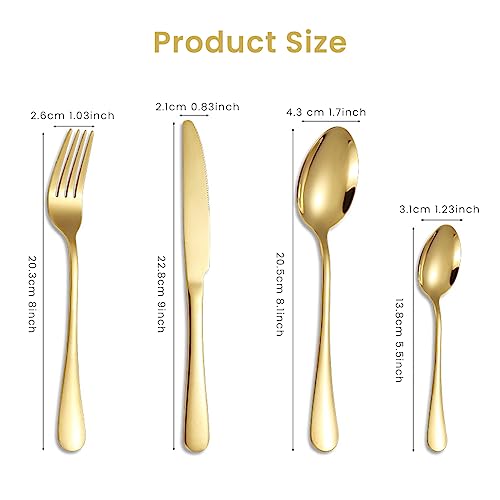 HASTHIP 16 Pcs Cutlery Set, Knives, Dinning Spoon and Fork, Food Grade Stainless Steel Flatware Cutlery Set for Home, Kitchen and Restaurant, Mirror Polished, Dishwasher Safe (Gold)