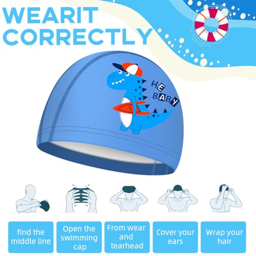 Proberos® Swimming Cap for Boys & Girls, Waterproof Elastic PU Coated Ideal All Head Shape, Silicone Easy fit No Hair Pulling Chlorine Resistant Kids Age 3-12 2 PCS