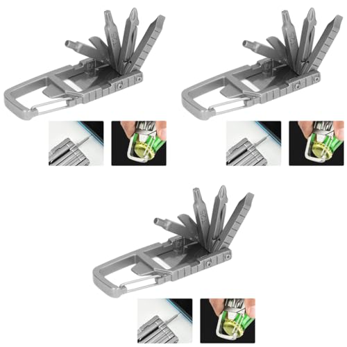 HASTHIP® Keychain Multi Tool 12 in 1 Folding Multipurpose with 6 Mini Screwdriver Bits Cutter SIM Card Ejector Bottle Opener Phone Holder Pocket Multitool 3PCS