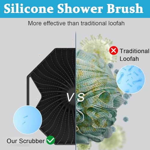 MAYCREATE® Silicone Body Scrubber Exfoliating for Sensitive Skin Soft Massage More Hygienic Than Traditional Loofah Gentle Black 3PCS