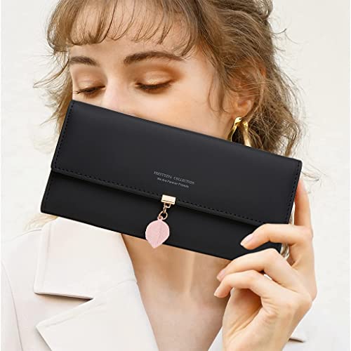 PALAY Purse Hand Wallet for Women Long Wallet PU Leather with Leaf Pendant Purse for Ladies Stylish Latest Card Holder Phone Pocket Girls Zipper Coin Purse