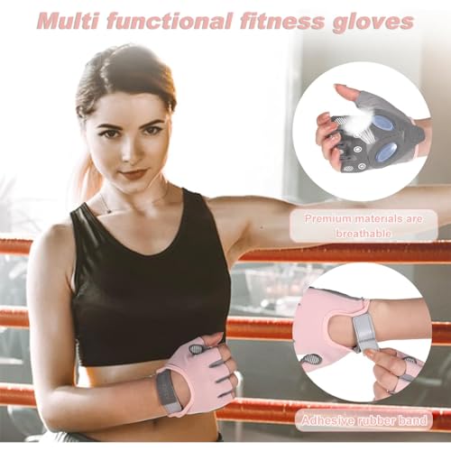 Proberos® 3 Pairs Women Workout Gloves Crossfit Gym with Anti Slip Silicone Pad Palm Design Compression Fitness Summer Breathable Fingerless Gloves Size M