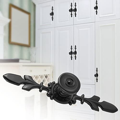 HASTHIP Pack of 4 Vintage Style Pull Handle Door Knob Back Plate, Retro Cabinet Door Knob with Screw for Home, Furniture, Drawer, Cabinet, Dresser, Closet, Wardrobe and Cupboard (Black)