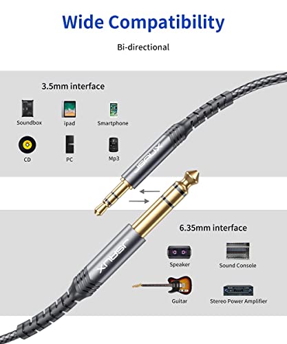 JSAUX® 3.5mm to 6.35mm Stereo Audio Cable 3.9FT 1/4 Inch Male to 1/8 Inch Male TRS Bidirectional Jack for Guitar iPod Laptop Home Theater Devices Speaker Amplifiers 3PCS