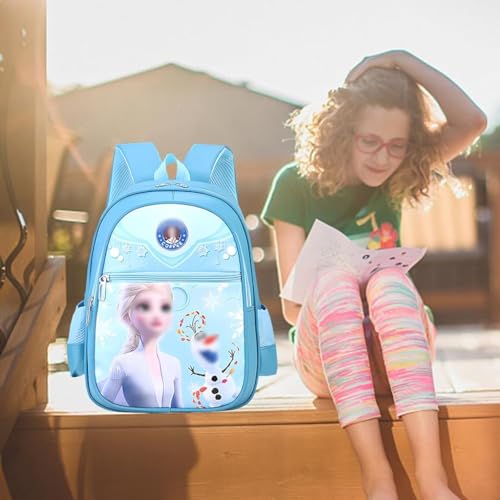 PALAY Kids School Backpack Cartoon Elsa Blue Print Backpack Kindergarten Primary Bookbag Girls Backpack for School, Travel Backpack School Gift for Kids 3-5 Years