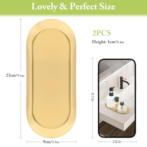 HASTHIP® 6PCS 23x9cm Golden Stainless Steel Trays Luxurious Jewelry Organizer Scratch-Resistant Vanity Multipurpose Bathroom Kitchen Dressing Table Accessories Elegant Trinket Set