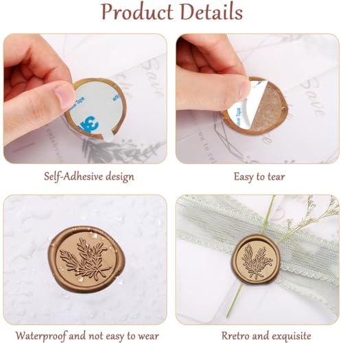 HASTHIP® 30PCS Golden Wax Seal Stickers Wedding Invitation Envelope Self-Adhesive Embossing Seals for Christmas Gift Wrapping Party Envelopes