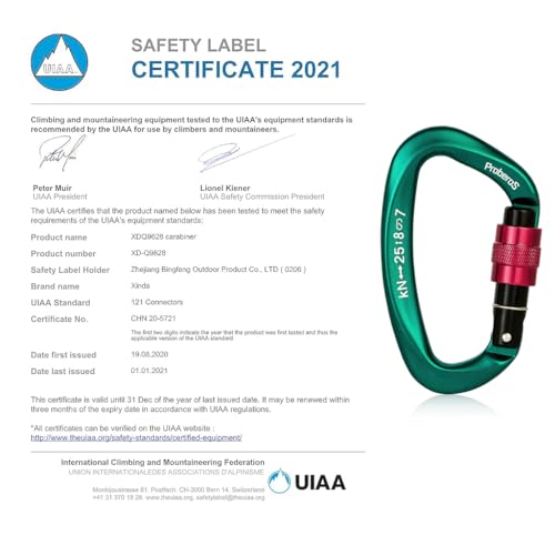 Proberos® Climbing Carabiner Snap Hook D-Shape Screwgate Locking 25KN Heavy Duty Aviation Aluminum for Various Activities 10 x 5.8 cm 3PCS