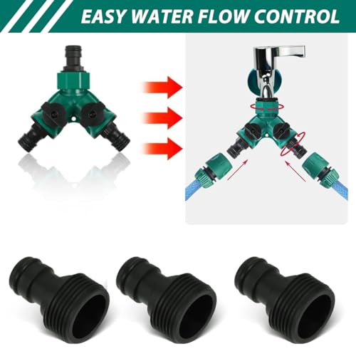 HASTHIP® 3 Pcs Splitter 2 Way for Tap and Splitter Garden Irrigation, 3 Way Valve with Separate Switch, Suitable for 1/2 inch Water Tap Connectors