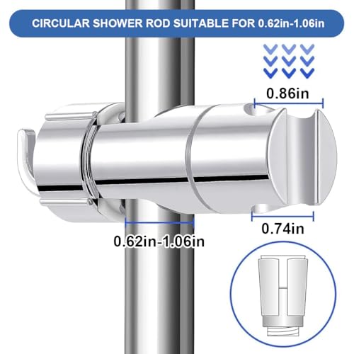 HASTHIP® Bathroom Shower Head Holder with Integrated Hooks Universal Slide Bar Bracket for 16-27mm Modern ABS Dual Hanging Hook Adjustable 3PCS