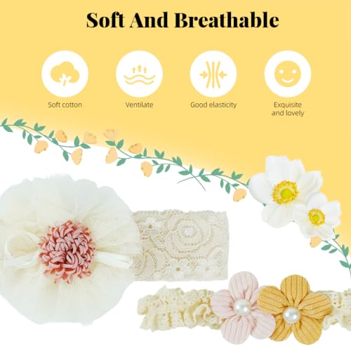 PALAY® 9PCS Bow Hairband For Baby Girl Lace Flower Headband Cute Elastic Newborn Hair Accessories Toddlers Gifts Multicolor