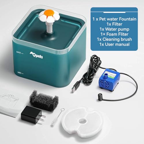 Qpets® 2.2L Cat Water Fountain Auto Pet for Cats with LED Light Cute Floral Ultra Quiet Dog Dispenser with Filter Green 3 PCS