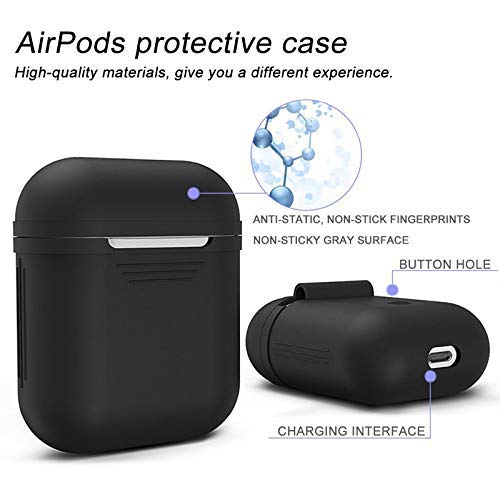 Verilux 6pcs Cover Case Set for AirPods with Silicone Protective Cover & Receiving Box & Anti Lost Strap & Ear Cover Hooks Airpods Accessories Kits Black
