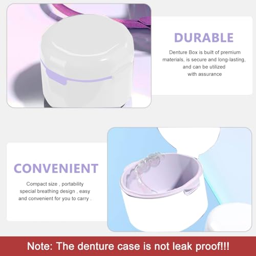 HASTHIP® 2Pcs Retainer Case, Denture Bath Case Cup Box Holder with Strainer Basket Storage Soak Container Teeth Aligner Denture Box for Travel Cleaning & Drying - White & Blue
