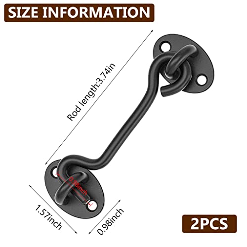 HASTHIP 2Pcs 4 Inch Sliding Door Lock, Barn Door Lock Gate Latch, Gate Hooks and Eyes, Rust-Resistant Metal Gate Latch with Screws, Privacy Hooks Latch for Door, Window, Cabin, Barn (Black)